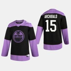 Oilers Josh Archibald #15 Hockey Fights Cancer Practice Black Jersey