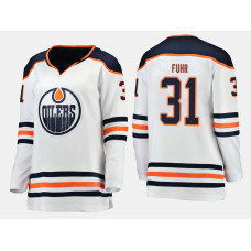 Women's Edmonton Oilers #31 Grant Fuhr Road Breakaway Player White Retirement Jersey