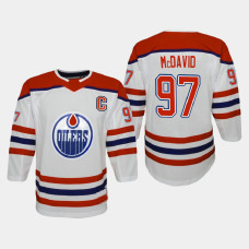 Youth Edmonton Oilers Connor McDavid #97 Reverse Retro Replica 2020-21 White Jersey