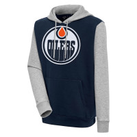 Edmonton Oilers Antigua Victory Colorblock Navy Pullover Hoodie/Heather Gray