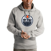 Edmonton Oilers Antigua Logo Victory Pullover Hoodie - Heathered Gray