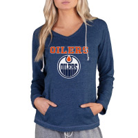 Edmonton Oilers Concepts Sport Women's Mainstream Terry Tri-Blend Long Navy Sleeve Hooded Top
