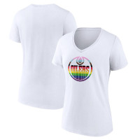 Edmonton Oilers Women's Team Pride Logo V-Neck White T-Shirt
